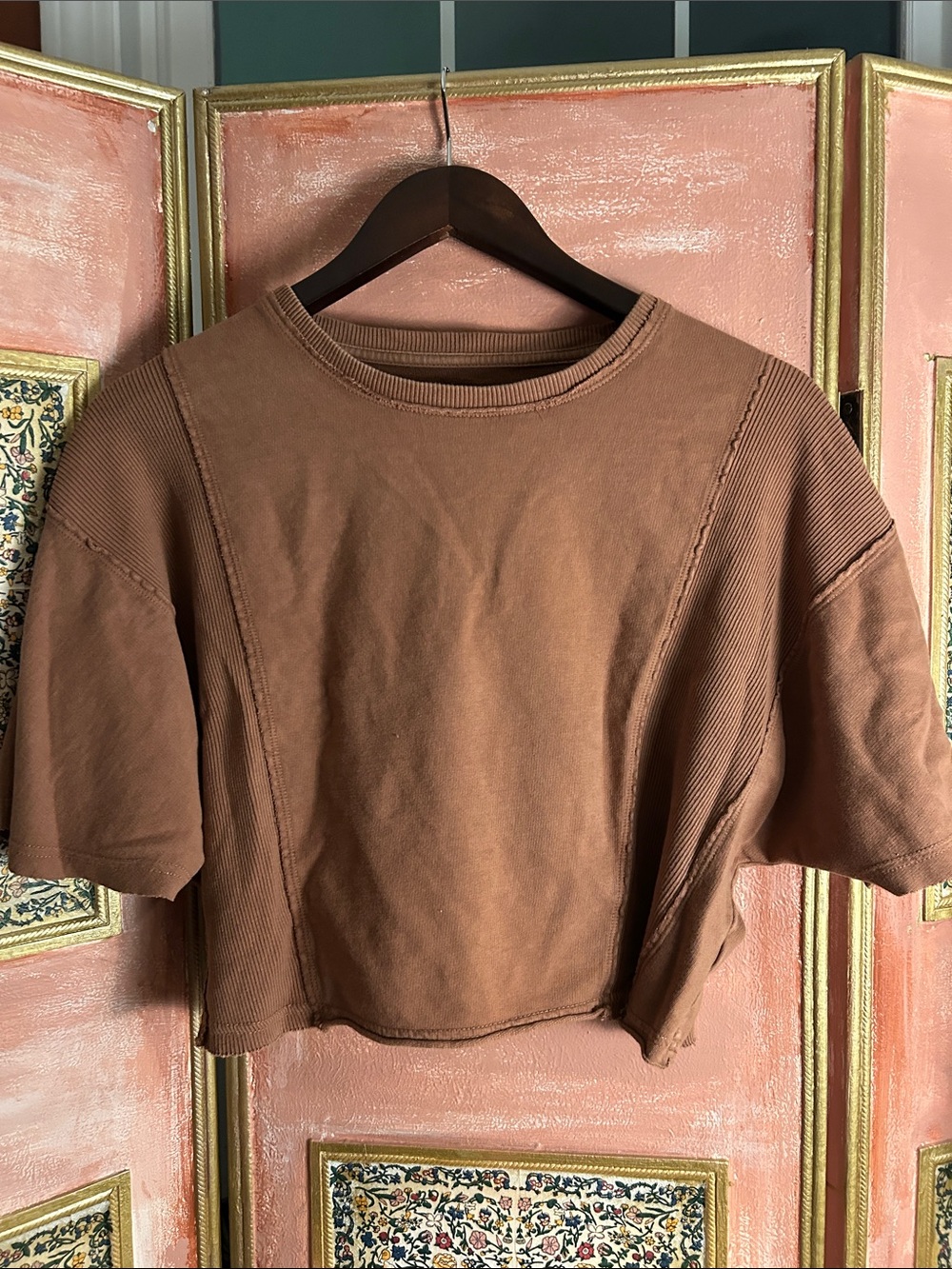 aerie Cropped Crewneck Top in Cocoa Brown